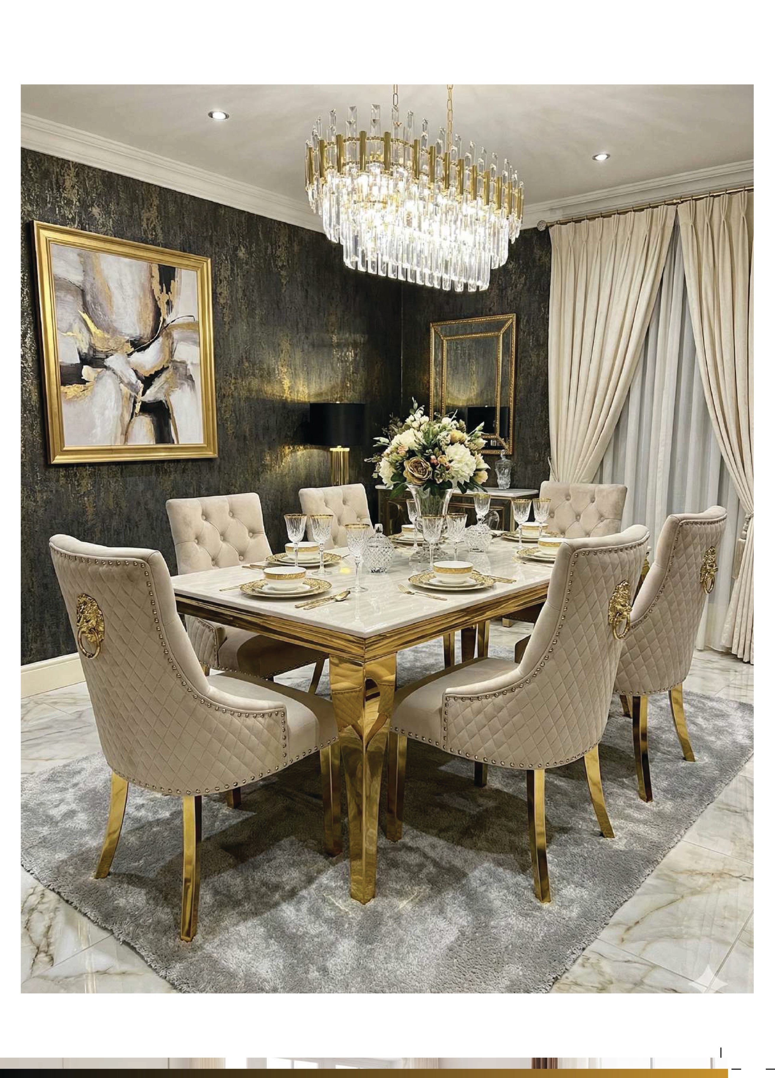 SOFIA CREAM DINING TABLE with MAJESTIC GOLD LION CHAIRS