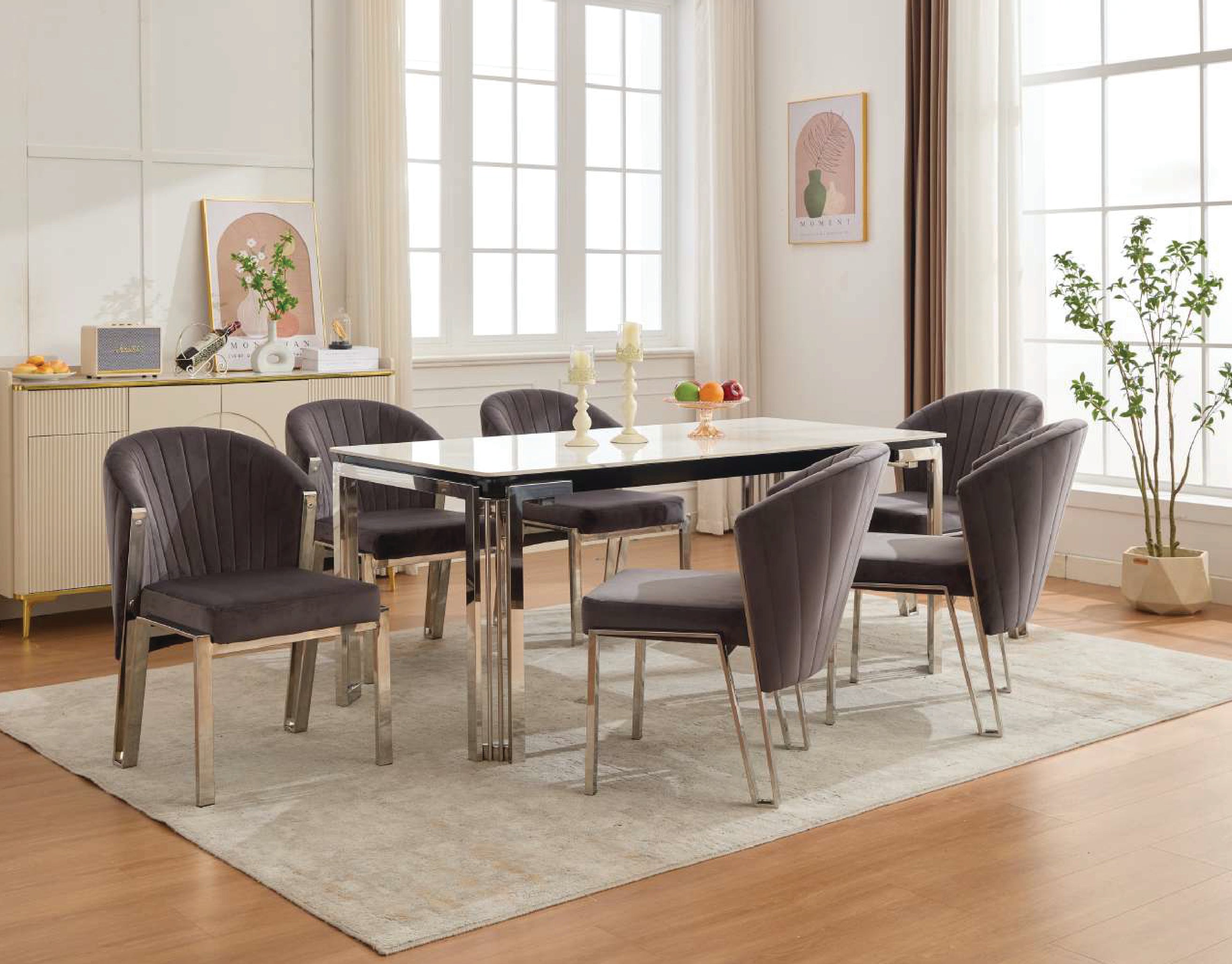 SORRENTO SILVER DINING TABLE with FABIO CHAIRS