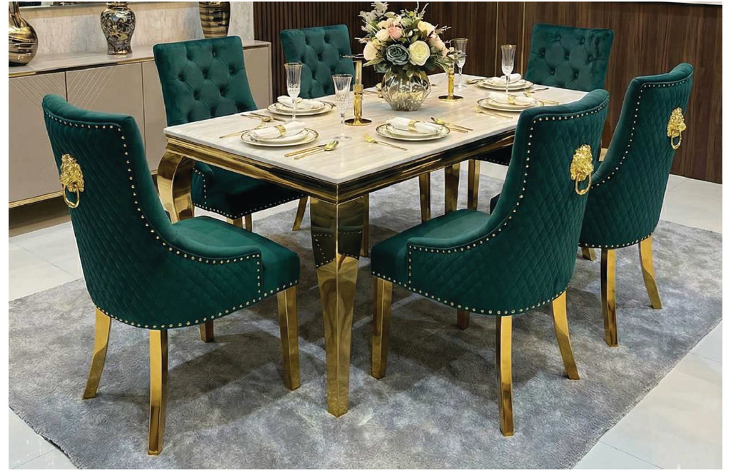 SOFIA CREAM DINING TABLE with MAJESTIC GOLD LION CHAIRS