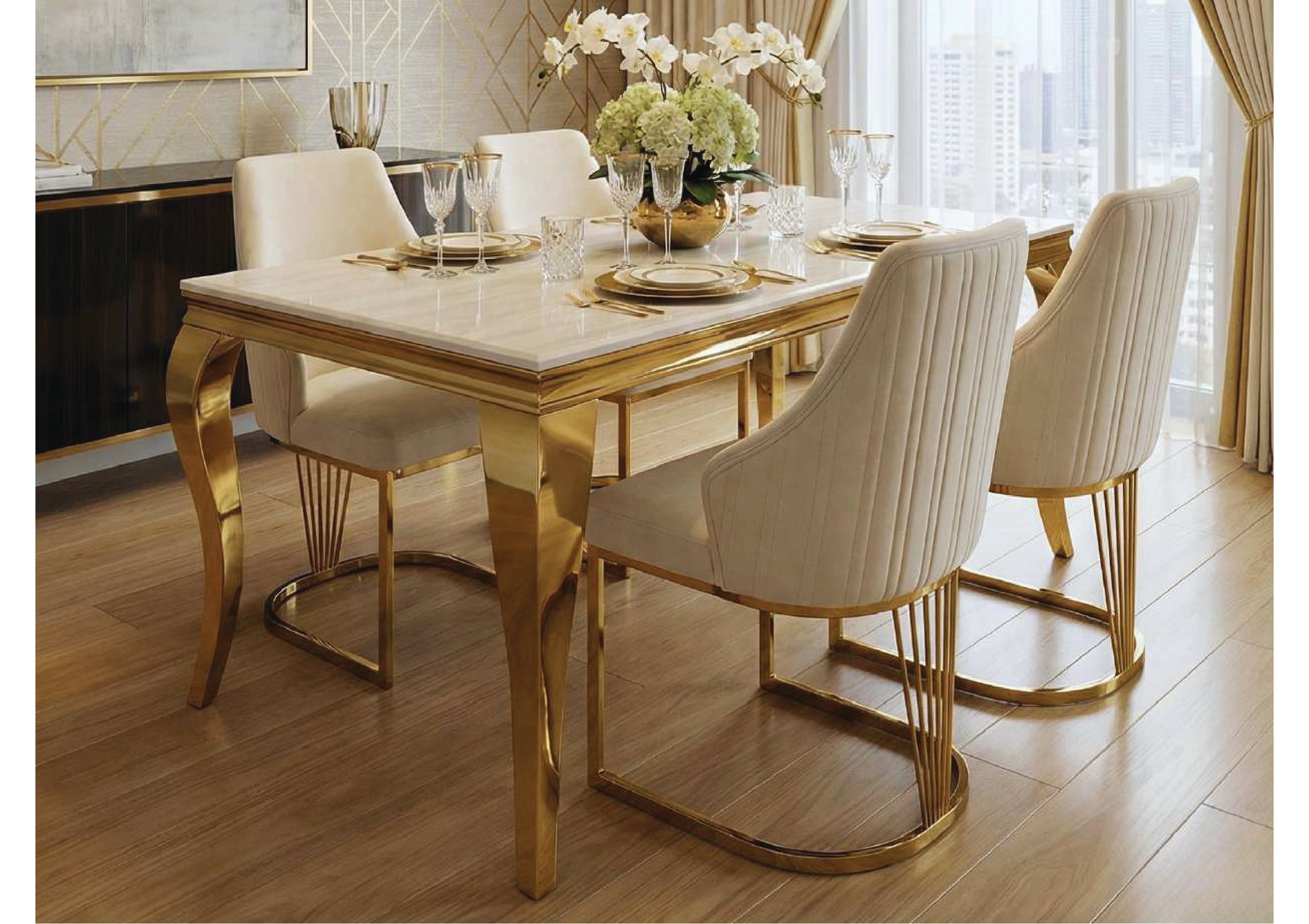 SOFIA CREAM DINING TABLE with LASCO CHAIRS
