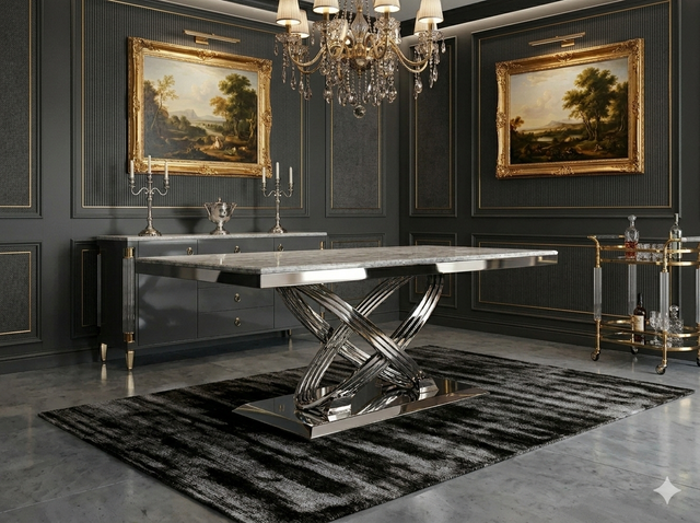 ELINA GREY & CHROME DINING TABLE with ROXBY CHAIRS