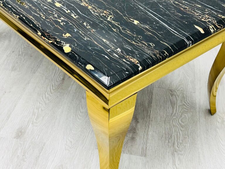 SOFIA BLACK DINING TABLE with MAJESTIC GOLD RING CHAIRS