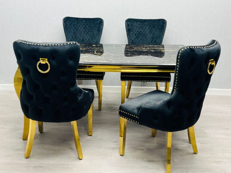 SOFIA BLACK DINING TABLE with VICTORIA RING KNOCKER CHAIR