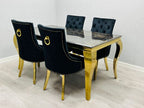 SOFIA BLACK DINING TABLE with MAJESTIC GOLD RING CHAIRS