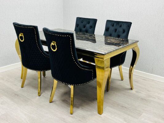 SOFIA BLACK DINING TABLE with MAJESTIC GOLD RING CHAIRS
