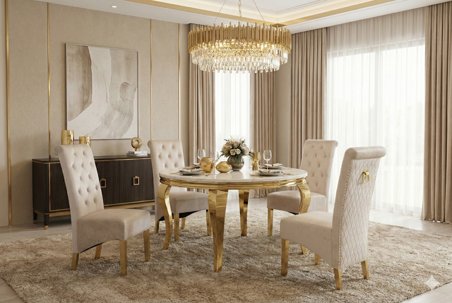 SOFIA CREAM DINING TABLE with SOFIA GOLD CHAIRS
