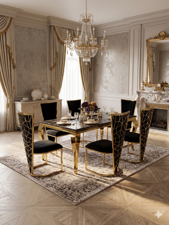 SOFIA BLACK DINING TABLE with VIENNA CHAIRS