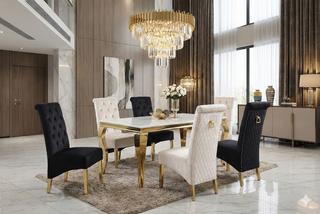 SOFIA CREAM DINING TABLE with SOFIA GOLD CHAIRS