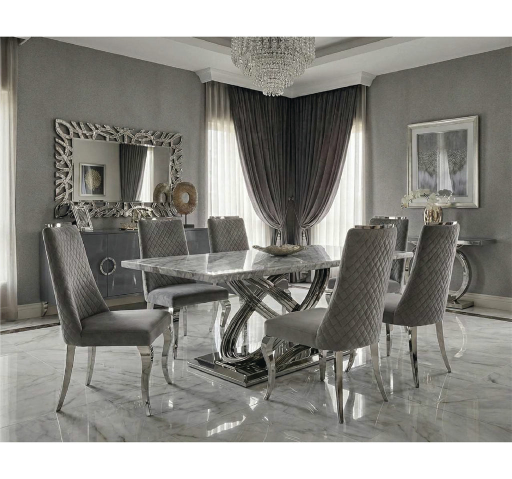 ELINA GREY & CHROME DINING TABLE with ROXBY CHAIRS