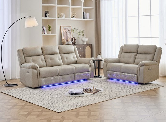 FOSTER BEIGE ELECTRIC RECLINER SOFA SET
